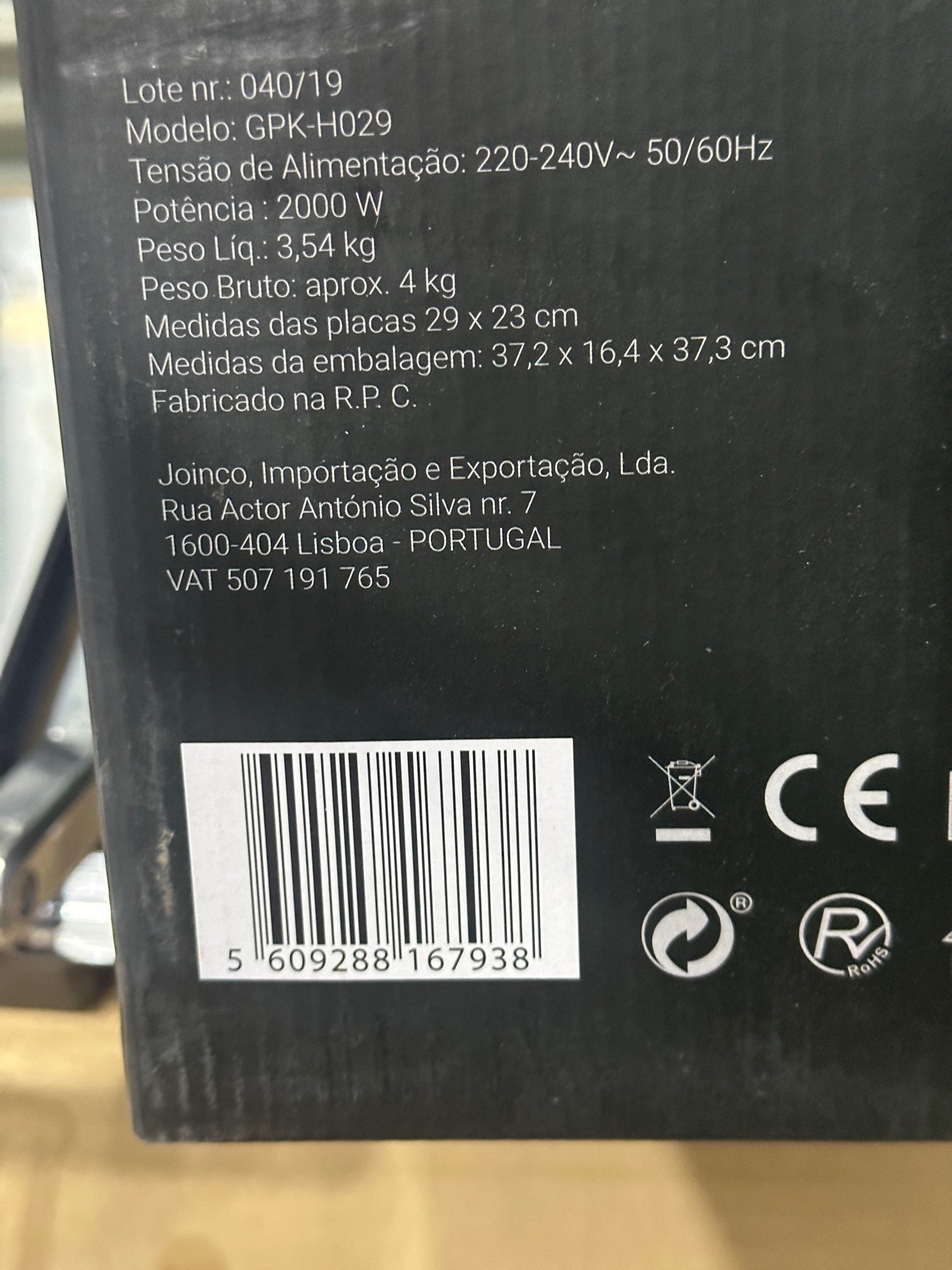 Portugal Lot imported  hoffen Grill  maker 2000watt