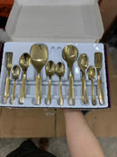 Lot imported 6 person 28 pieces golden cutlery set