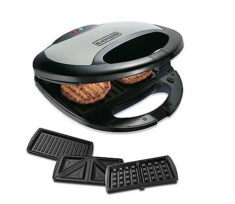 Black + Decker TS2090 750 Watt 3-in-1 Multiplate Sandwich, Grill and Waffle Maker (Grey)